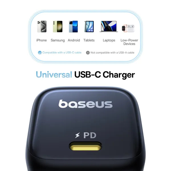 Мережевий зарядний пристрій Baseus PicoGo GaN 45W Type-C для швидкої зарядки гаджетів