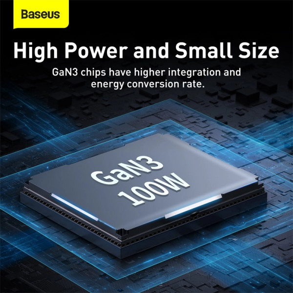 Мережевий зарядний пристрій Baseus GaN3 Pro 100W 2USB 2Type-C для швидкої зарядки