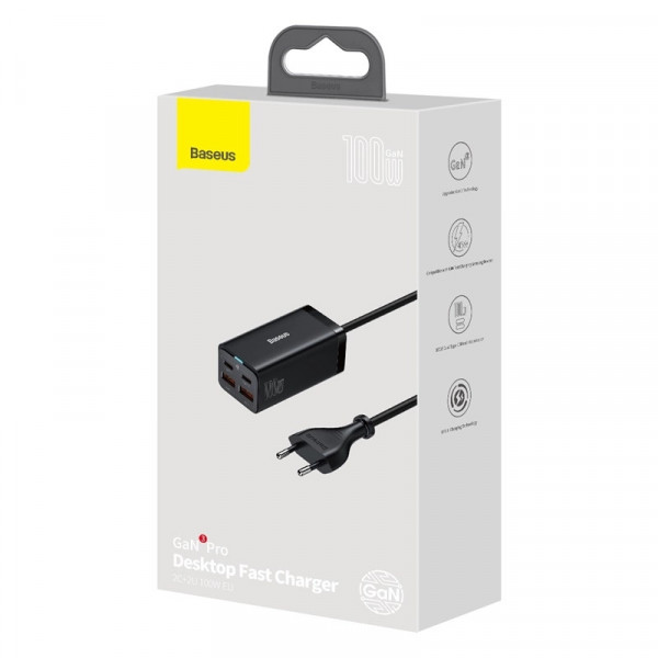 Мережевий зарядний пристрій Baseus GaN3 Pro 100W 2USB 2Type-C для швидкої зарядки