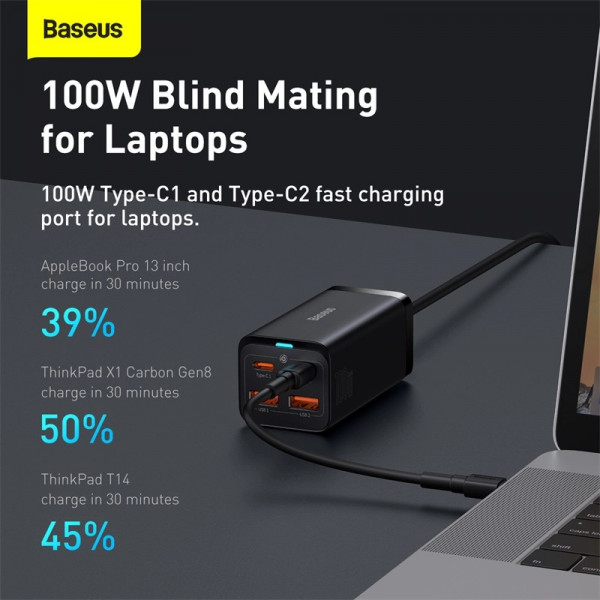Мережевий зарядний пристрій Baseus GaN3 Pro 100W 2USB 2Type-C для швидкої зарядки