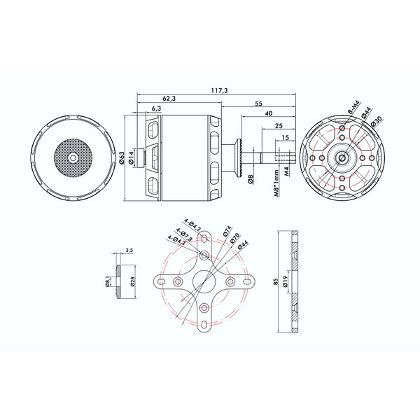 Мотор T-Motor AT5330A KV220 3600W для літаків з тягою до 11913 г