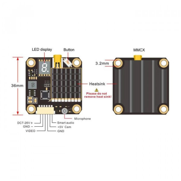 Видеопередатчик AKK FX2-Dominator VTX 5.8 ГГц 2 Вт с регулируемой мощностью для стабильной FPV-передачи