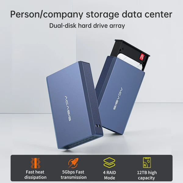 Корпус для жорстких дисків ACASIS EC-7252 USB 3.0 з підтримкою RAID до 12 ТБ для SATA HDD/SSD 2,5 дюйма