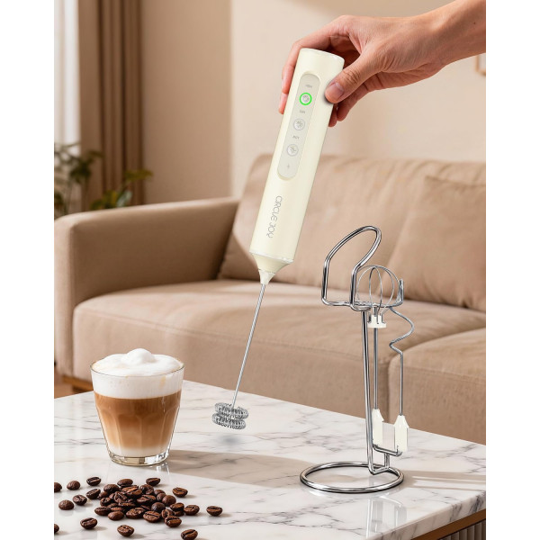 Акумуляторний спінювач молока CIRCLE JOY Milk Frothe з 3 знімними вінчиками та базою для зберігання
