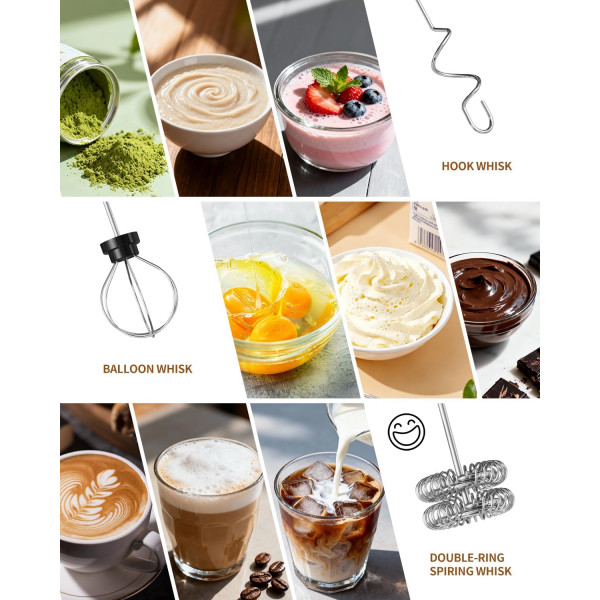 Акумуляторний спінювач молока CIRCLE JOY Milk Frothe з 3 знімними вінчиками та базою для зберігання