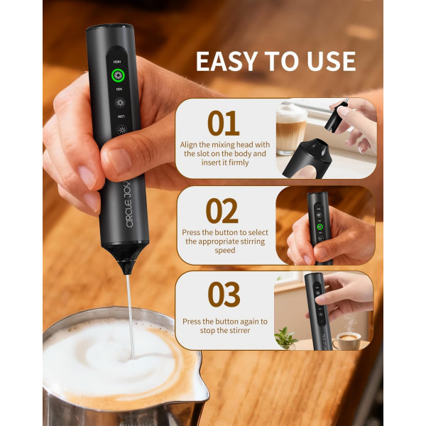 Акумуляторний спінювач молока CIRCLE JOY Milk Frothe з 3 знімними вінчиками та базою для зберігання