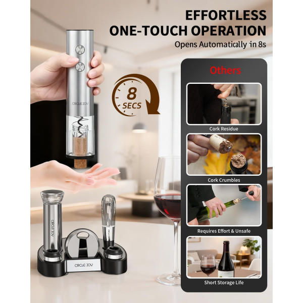 Электрический открыватель для вина CIRCLE JOY CJ-EKPQ-TZ01 8-в-1 с аэратором и набором аксессуаров