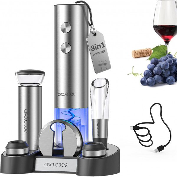 Электрический открыватель для вина CIRCLE JOY CJ-EKPQ-TZ01 8-в-1 с аэратором и набором аксессуаров