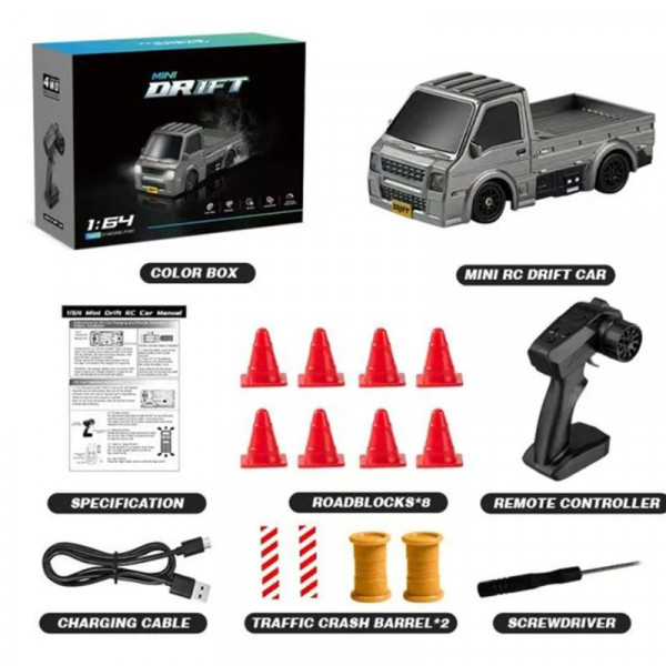 Мини-грузовик на радиоуправлении K60 1:64 4WD Drift с LED-подсветкой для эффектных дрифт-заездов
