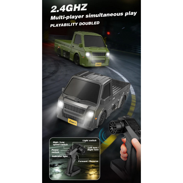 Мини-грузовик на радиоуправлении K60 1:64 4WD Drift с LED-подсветкой для эффектных дрифт-заездов