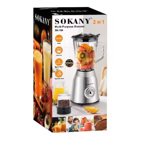 Блендер стационарный Sokany SK-186 800 Вт со стеклянной чашей 1,5 л
