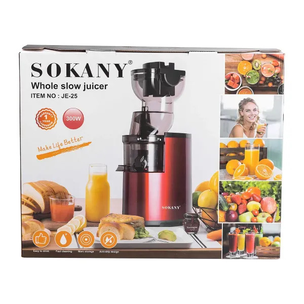 Соковыжималка Sokany JE-25 шнековая 300 Вт с резервуаром 1 л и функцией реверса
