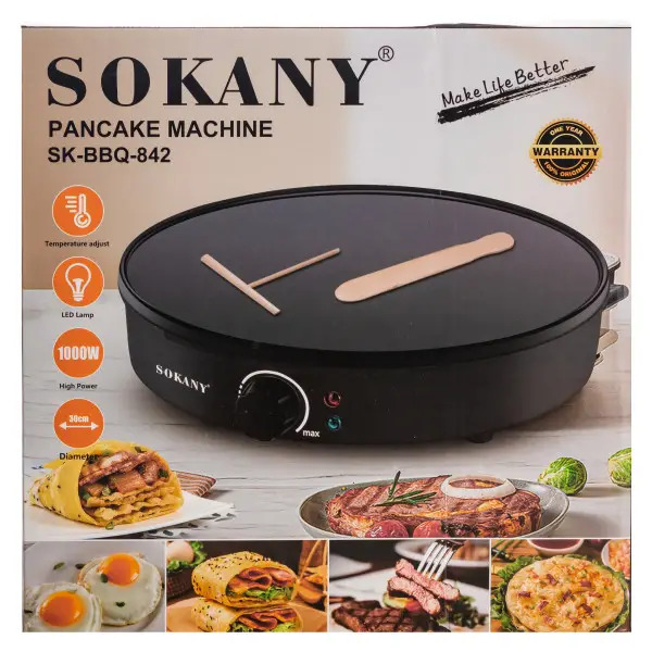 Блинница электрическая SOKANY SK-07068 600 Вт 20 см с антипригарным покрытием для тонких блинов