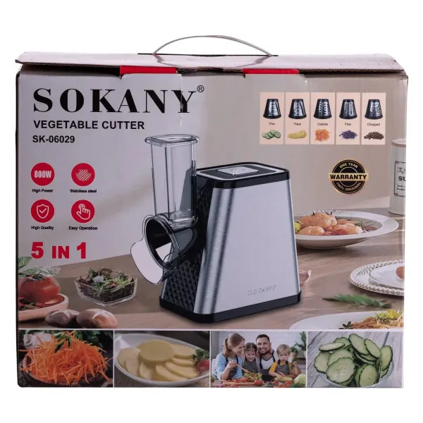 Овощерезка-мультирезка электрическая Sokany SK-06029 800 Вт с 5 насадками для разных видов нарезки