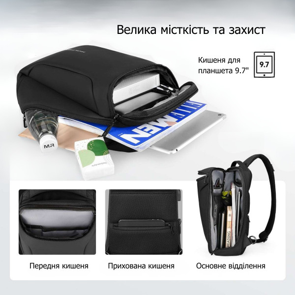Рюкзак на одне плече Mark Ryden 7069 для щоденних поїздок з вбудованим USB-портом