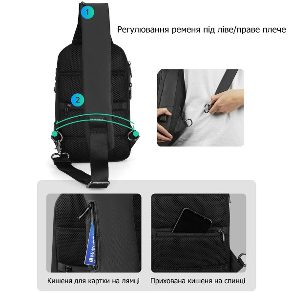 Рюкзак-слінг Mark Ryden MR7039 для планшета 9.7" з TSA-замком та USB-портом