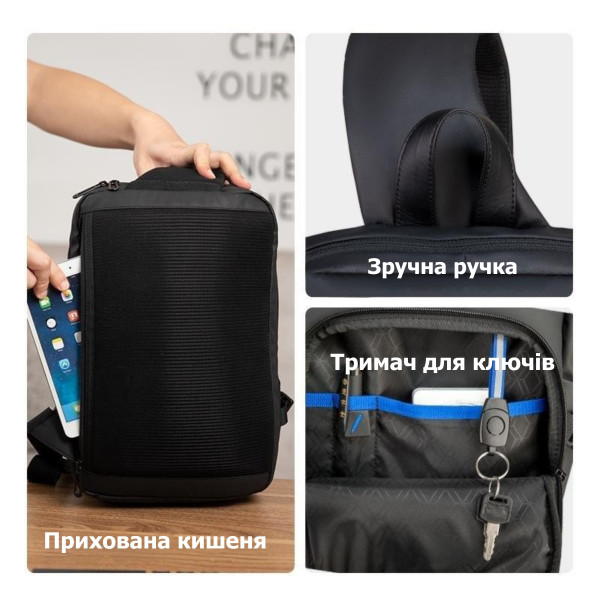 Рюкзак-слінг Mark Ryden MR7633 для ноутбука 12.9" з RFID-захистом та USB портом
