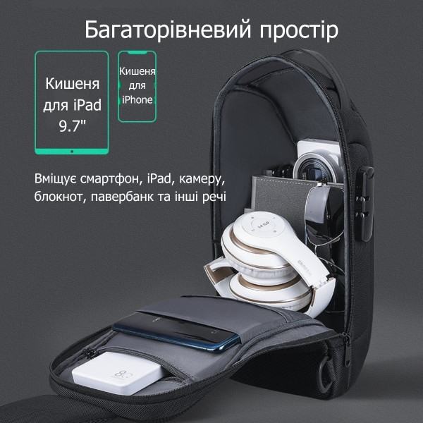 Рюкзак на одно плечо Mark Ryden MR7116 с кодовым замком и USB-портом