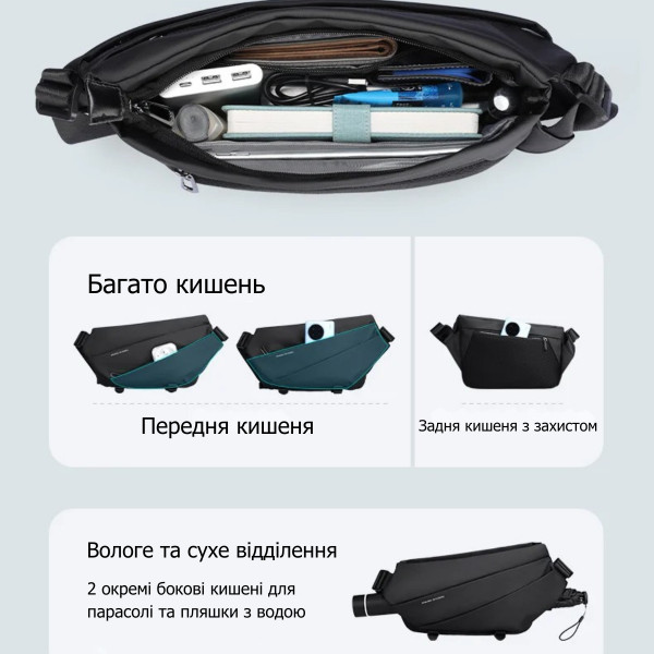 Сумка крос боді Mark Ryden 6108 вологозахищена з USB-портом та дихаючою спинкою