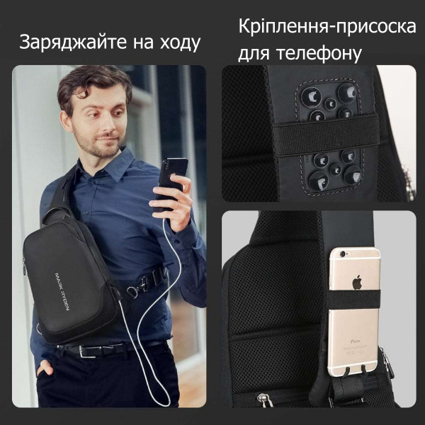 Рюкзак-слинг Mark Ryden MR7056 влагостойкий с отделением для планшета 9.7” и USB-портом