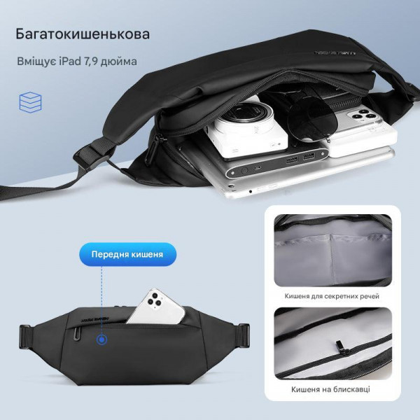 Сумка-бананка Mark Ryden MR7999 для iPad 7,9", водонепроницаемая с дышащей спинкой