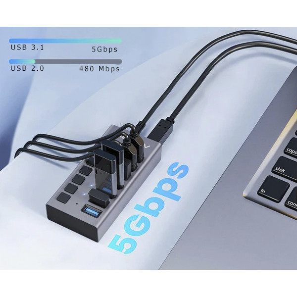USB hub Acasis H707 на 7 портов USB 3.1 с отдельными переключателями