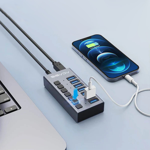 USB hub Acasis H707 на 7 портов USB 3.1 с отдельными переключателями
