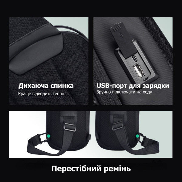 Рюкзак-слінг Mark Ryden MR3998 для планшета 9.7" вологозахищений з твердим корпусом EVA та USB