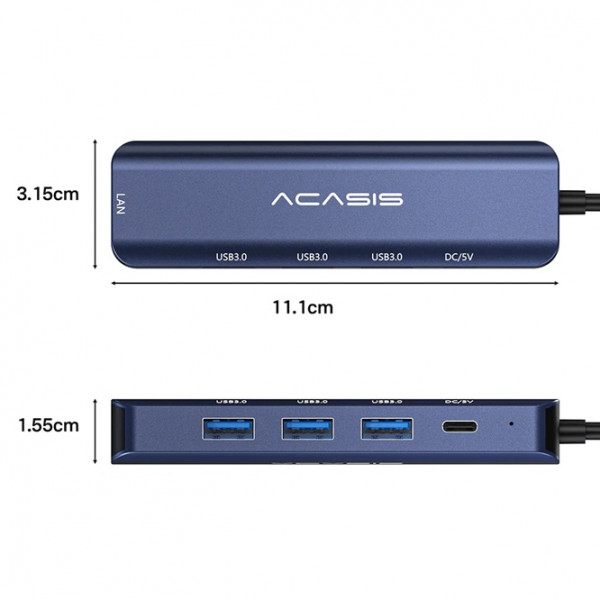 USB hub Acasis DS-7NV5 USB Type-C 5 in 1 с LAN портом