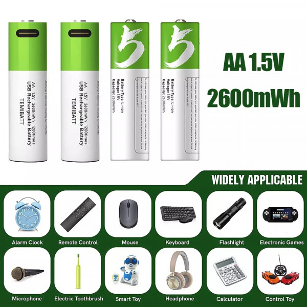 Аккумуляторные батареи АА Smartoools 4 шт. 1733 mah 1.5V с зарядкой Type-C
