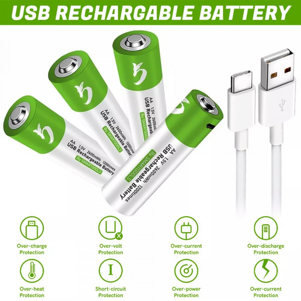 Аккумуляторные батареи АА Smartoools 4 шт. 1733 mah 1.5V с зарядкой Type-C