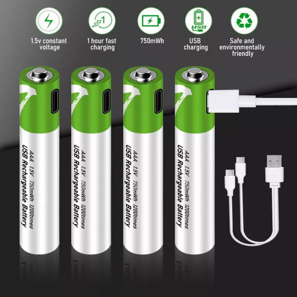 Комплект 4 шт. аккумуляторные батарейки Smartoools AAA 500 mah + зарядка Type-C