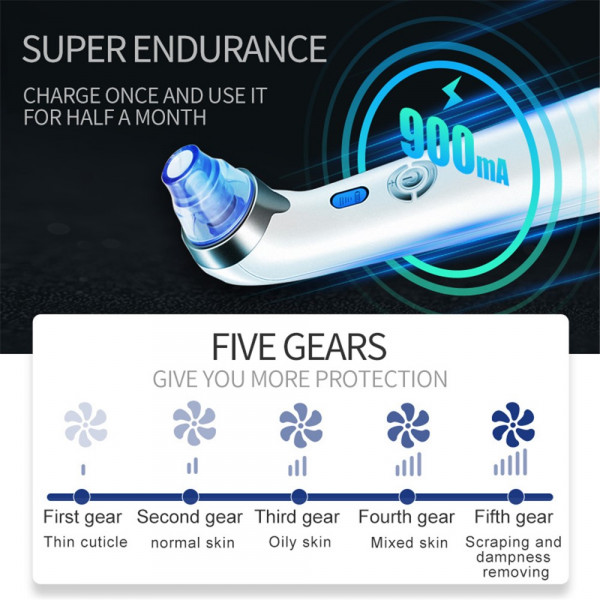 Електричний пристрій для видалення чорних цяток DYM-001 з 5 рівнями всмоктування та 4 насадками