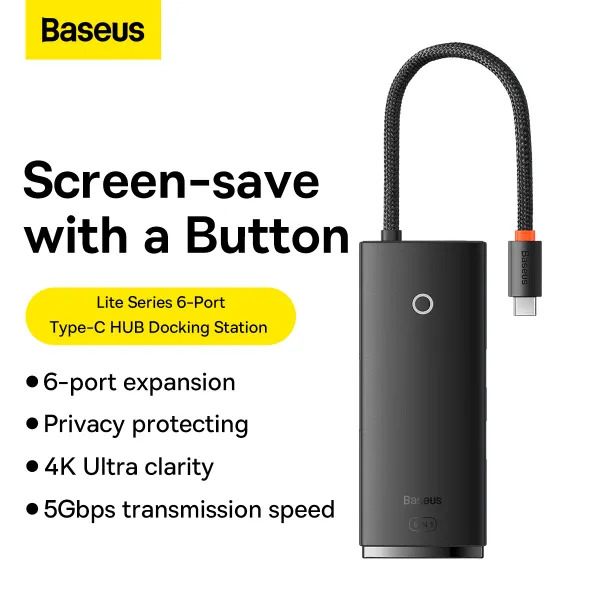 USB hub Baseus Lite Series 6in1 на 3 USB порти, з HDMI-виходом та картридером TF/SD