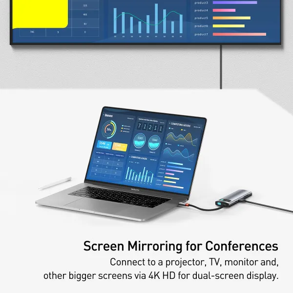 USB hub Baseus Metal Gleam 7in1 на 4 USB порти, з HDMI-виходом та картридером TF/SD