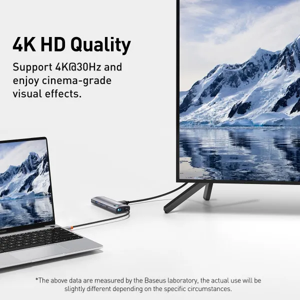 USB hub Baseus Metal Gleam 7in1 на 4 USB порти, з HDMI-виходом та картридером TF/SD