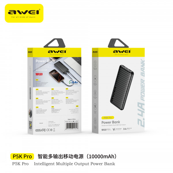 Повербанк Power Bank AWEI P5K Pro 10000 mAh Type-C зі швидкою зарядкою