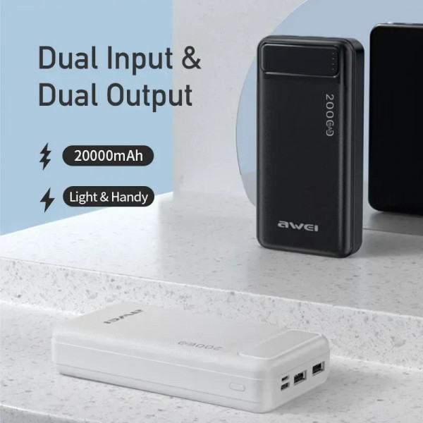 Павербанк AWEI P6K Pro 20000mAh з 2 USB портами, micro-USB та USB Type-C