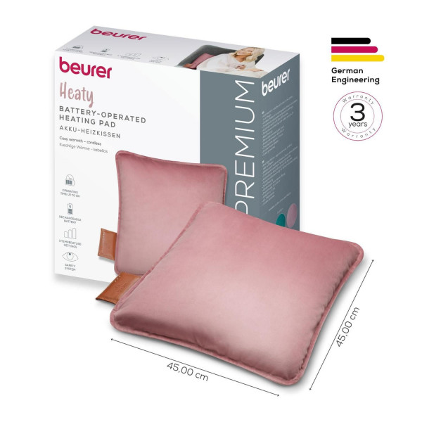 Акумуляторна електрогрілка-подушка BEURER HK 77 Heaty Blush-rose, з пультом управління та 3 температурними рівнями