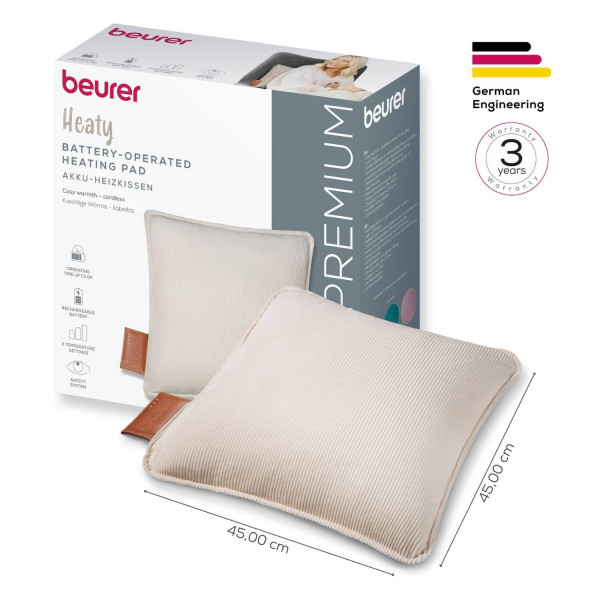 Акумуляторна електрогрілка-подушка BEURER HK 77 Heaty Cashmere-creme, з пультом управління та 3 температурними рівнями