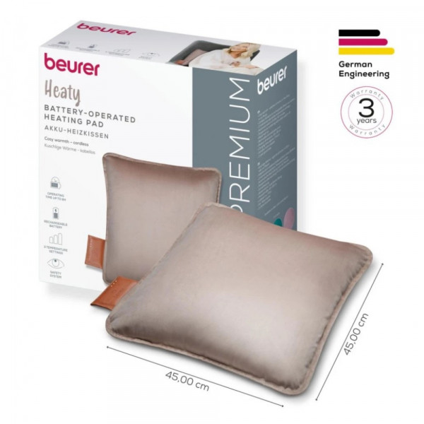 Акумуляторна електрогрілка-подушка BEURER HK 77 Heaty smokey-taupe, з пультом управління та 3 температурними рівнями