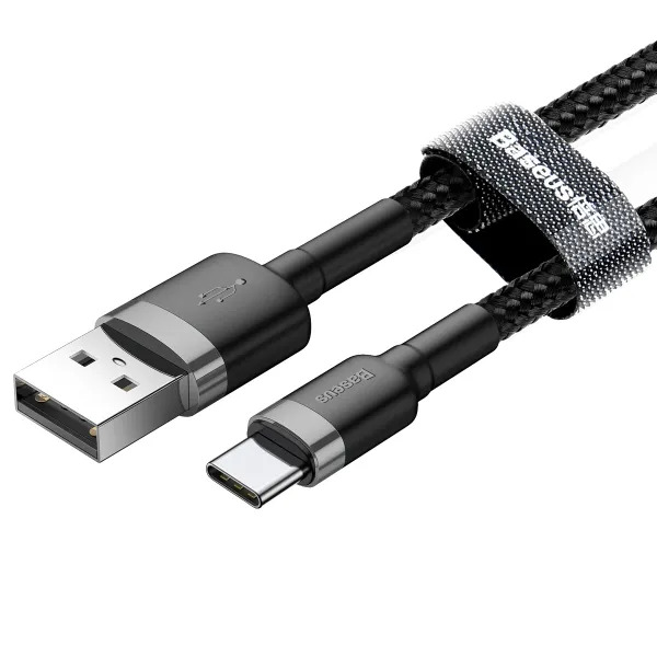 Кабель Baseus Cafule USB-A → USB-C 1м с поддержкой быстрой зарядки QC3.0 3A (CATKLF-BG1)