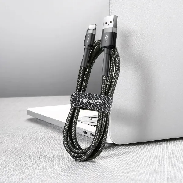 Кабель Baseus Cafule USB-A → USB-C 1м с поддержкой быстрой зарядки QC3.0 3A (CATKLF-BG1)