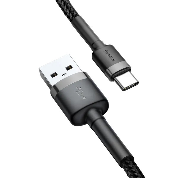 Кабель Baseus Cafule USB-A → USB-C 1м с поддержкой быстрой зарядки QC3.0 3A (CATKLF-BG1)