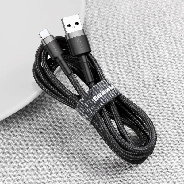 Кабель Baseus Cafule USB-A → USB-C 1м с поддержкой быстрой зарядки QC3.0 3A (CATKLF-BG1)