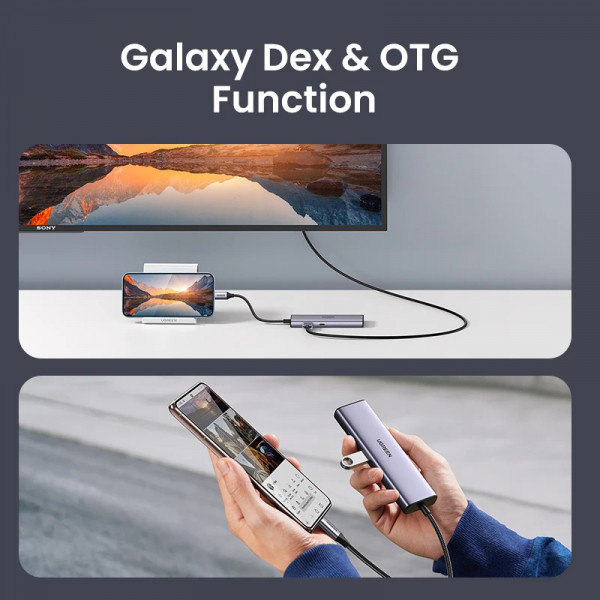 USB hub UGREEN CM512 USB-C 7в1 на 2 порти USB 3.0, з HDMI-виходом, RJ45, картридером SD/TF та PD-портом