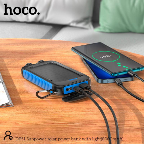 Павербанк HOCO SunPower DB51 8000mAh 2USB / Type-C з сонячною панеллю та ліхтариком