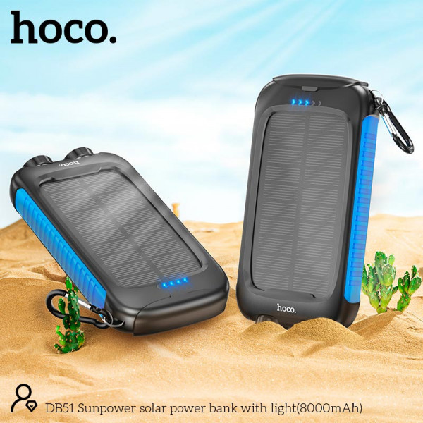 Павербанк HOCO SunPower DB51 8000mAh 2USB / Type-C з сонячною панеллю та ліхтариком