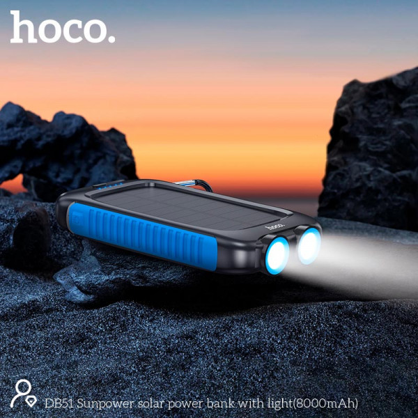 Павербанк HOCO SunPower DB51 8000mAh 2USB / Type-C з сонячною панеллю та ліхтариком