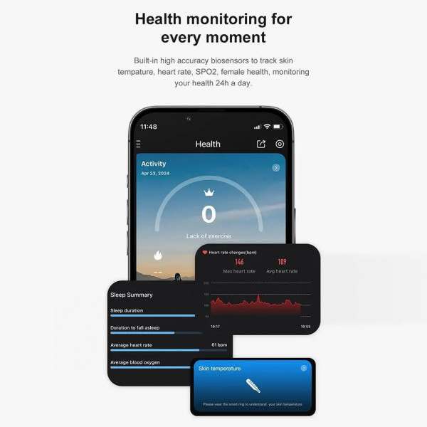 Смарт-кольцо R09 с зарядным футляром, размер 7 Silver